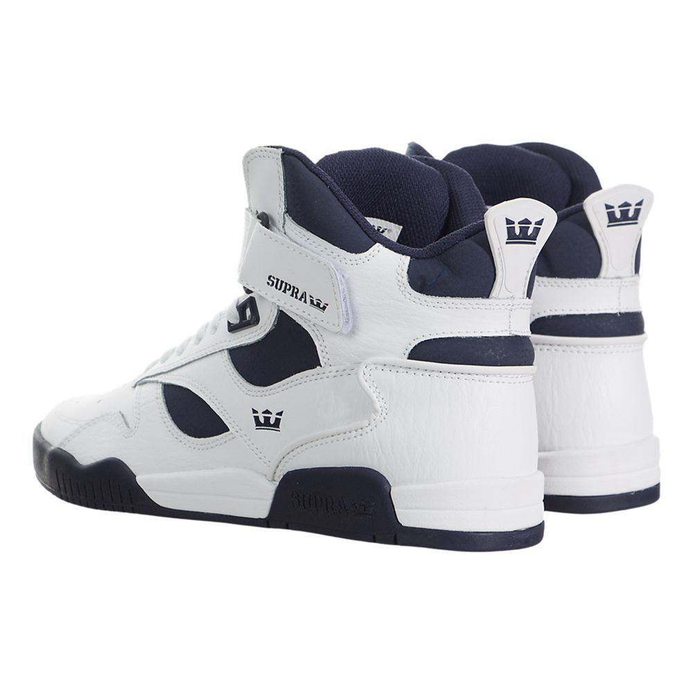 Baskets Montantes Supra Bleeker Blanche White/Navy-Navy Homme | WNC-35699311